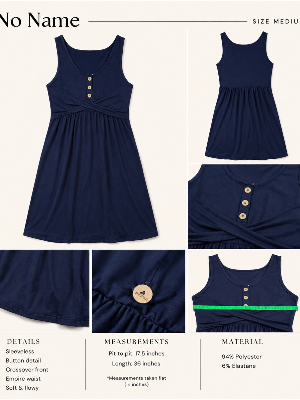 No Name Navy Sleeveless Casual Dress with Button Detail